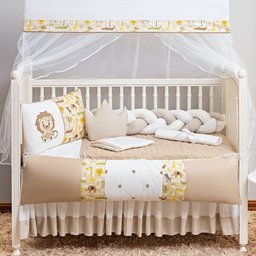 Kit Berço Leão Completo 11 Peças Bege e Branco Unisex Saia - 1