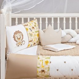 Kit Berço Leão Completo 11 Peças Bege e Branco Unisex Saia - 3
