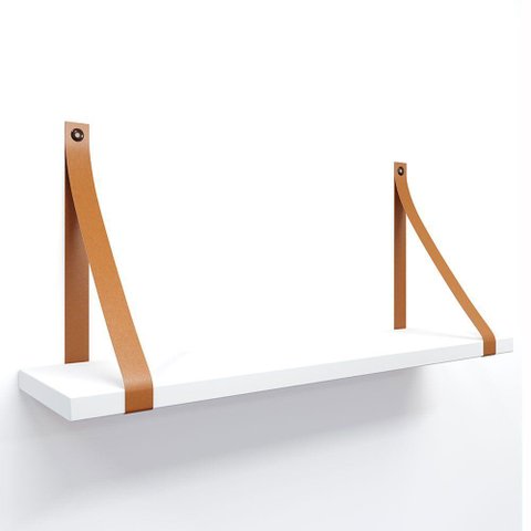 Prateleira em Mdf Branco 60x15cm com Alça Cor Caramelo