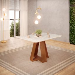 Mesa de Jantar Retangular Tampo Curvo Dj Móveis Kiara Freijó Quartzo - 1