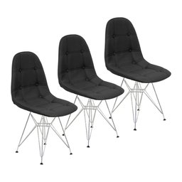Kit 3 Cadeiras Charles Eames Botonê Eiffel Base Metal Cromado - Preto - 1