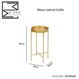 Mesinha Redonda Lateral Bandeja Apoio Sala Aço Dourada Collie - 5