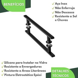 Puxador De Porta Preto Inox Vidro Pivotante 40cm M.S - 3