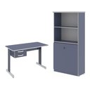 Ver imagem 1 de Escrivaninha e Armario para Escritorio Mesa 1,20 Georgia Azul 2 Portas 2 Gavetas MDP 120cm Casah