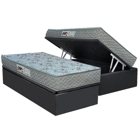 Cama Box Baú Solteiro: Colchão Ortopédico Paropas Ag65 Double Fanton Gray + Base Crc Suede Gray (