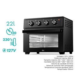 Forno Elétrico 22l 1800w com Função Air Fryer Preto Bel22ad 127v - 3