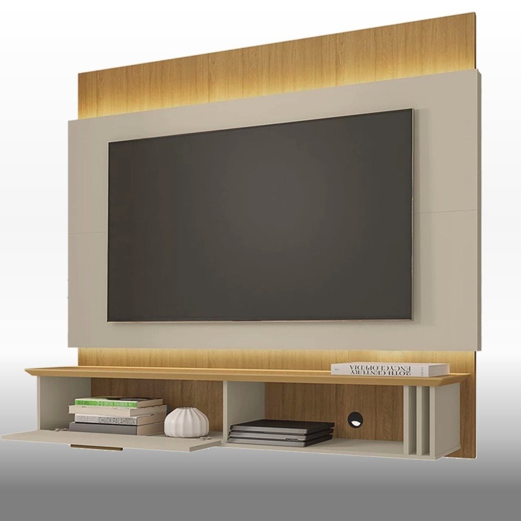 Painel para Tv até 65 Pol 160 cm com LED Duplo Paris Bechara - Off White/Cinamomo (2075819) - 2