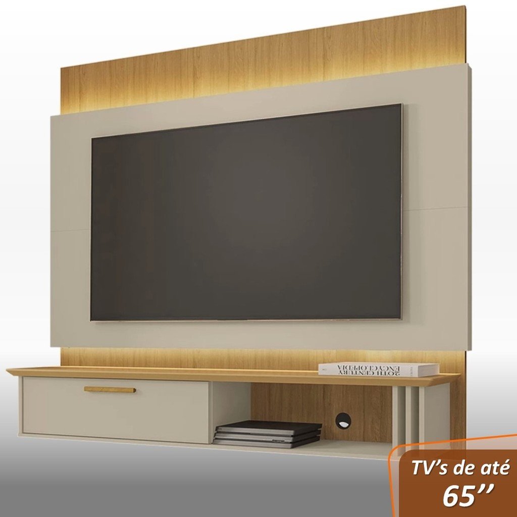 Painel para Tv até 65 Pol 160 cm com LED Duplo Paris Bechara - Off White/Cinamomo (2075819) - 1