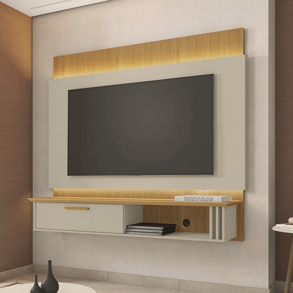 Painel para Tv até 65 Pol 160 cm com LED Duplo Paris Bechara - Off White/Cinamomo (2075819) - 6