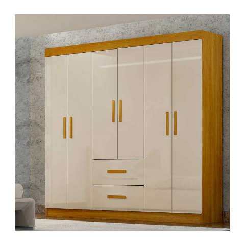 Guarda Roupa Solteiro 6 Portas 2 Gavetas 148cm Cali Cinamomo/Off White - CHF Móveis