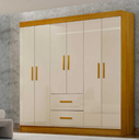 Ver imagem 1 de Guarda Roupa Solteiro 6 Portas 2 Gavetas 148cm Cali Cinamomo/Off White - CHF Móveis