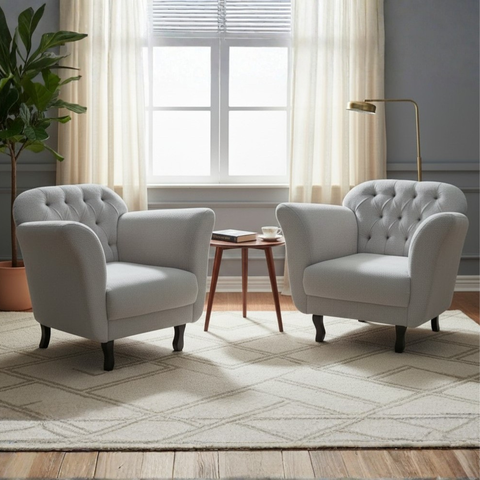 Kit 2 Poltronas Decorativa Dália Bouclé Cinza Claro