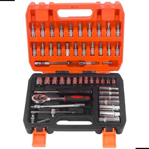 Kit Ferramentas Profissional 53 Peças com Soquetes Sextavados 1/4?, Catraca, Bits e Acessórios em Aç
