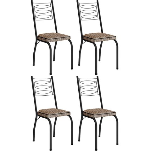 Kit 4 Cadeiras Aço Carbono Tubular Metálica Acabamento D-25 Luana Preto/rattan