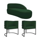 Ver imagem 1 de Kit Divã Luna 160cm Lado Direito e 02 Poltronas Base de Ferro Preto Suede Verde