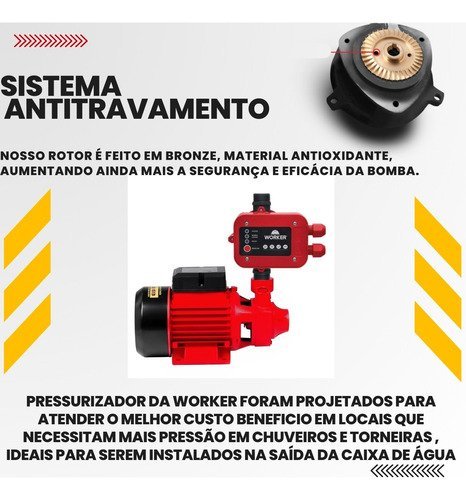 Pressurizador de Agua Automatico 1/2cv (0,5hp) (350w) Worker 220v - 4