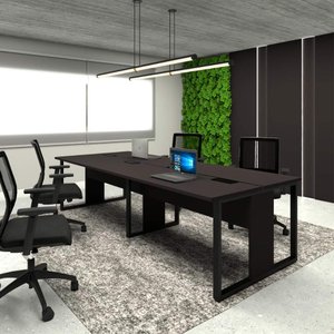 Mesa de Escritório Plataforma 4 Pessoas 2,70m Pre Pés Metal Cor:preto