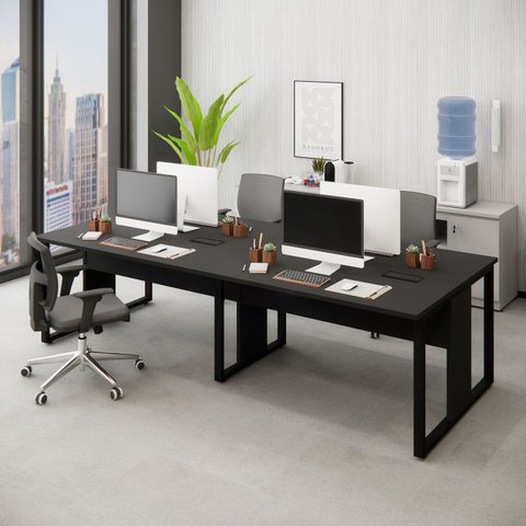 Mesa de Escritório Plataforma 4 Pessoas 2,70m Pre Pés Metal Cor:preto