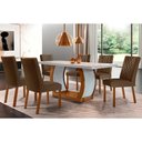 Ver imagem 1 de Conjunto: Mesa Sala Jantar Jade Tampo Madeirado C/ Vidro Canto Curvo 180x90 e 6 Cadeiras Jade Imbuia