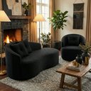 Ver imagem 1 de Kit Sofá Orgânico Curvo Feijão + 01 Poltrona Sala Estúdio Amore Bouclê Preto - Montanari'S Decor