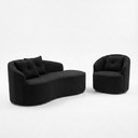 Ver imagem 3 de Kit Sofá Orgânico Curvo Feijão + 01 Poltrona Sala Estúdio Amore Bouclê Preto - Montanari'S Decor