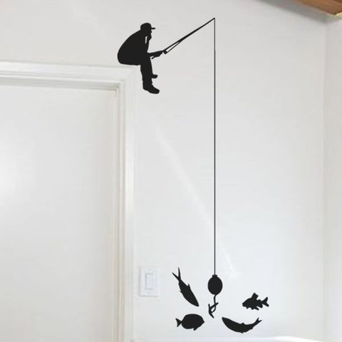 Adesivo Porta Parede Pescador Peixe Decoração Pesca Porta Parde Beiral