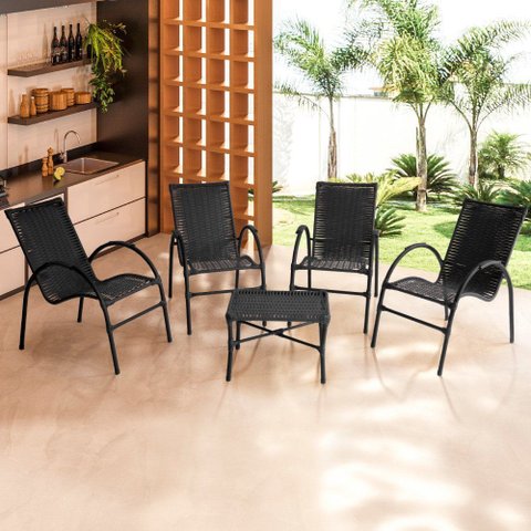 Conjunto de Mesa de Centro e 4 Cadeiras Ônix para Área Externa