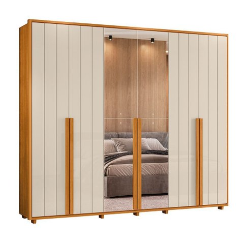 Guarda-Roupa Casal 6 Portas 6 Gavetas com 2 Espelhos Volpi 278cm MDF Cinamomo/Off White Quarto