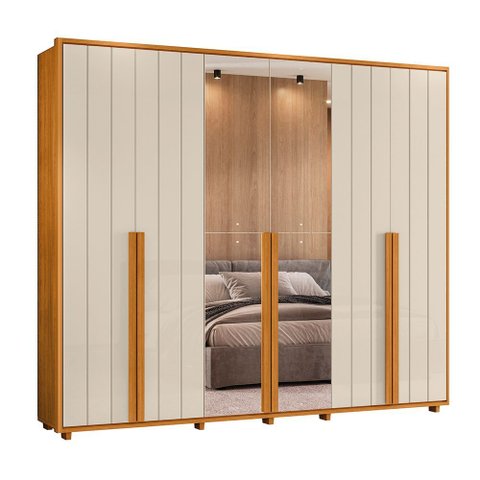 Guarda Roupa Casal Grande 6 Portas 2 Espelhos 100% Mdf Volpi 278cm Madetec:cinamomo / Off White
