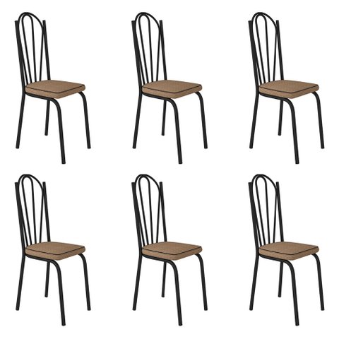 Kit 6 Cadeiras de Cozinha Alabama Estampado Rattan Bege Pés de Ferro Preto - Pallazio