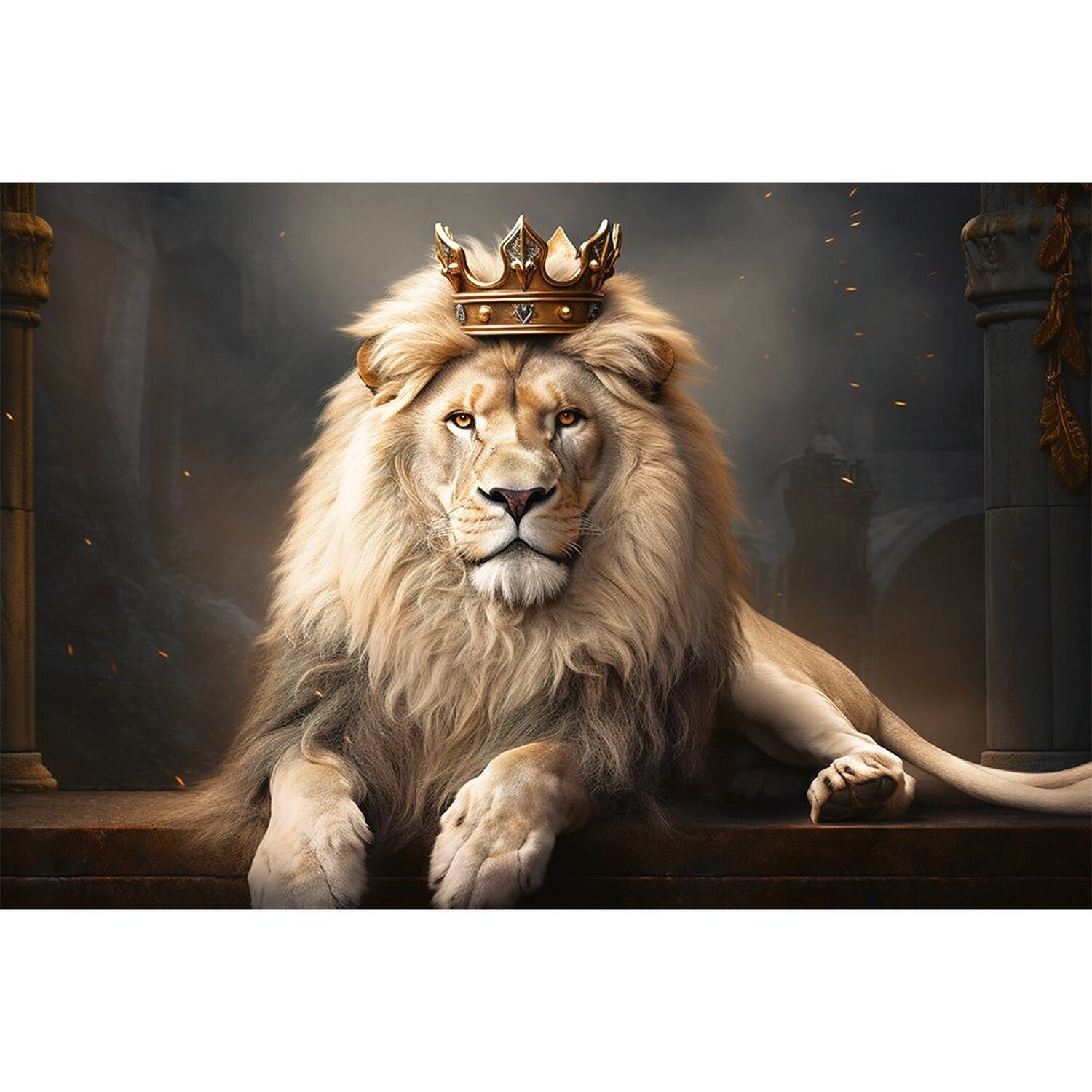 Quadro Decorativo 1 Tela Animais Leão Rei em Trono Diversos Tamanhos - 2