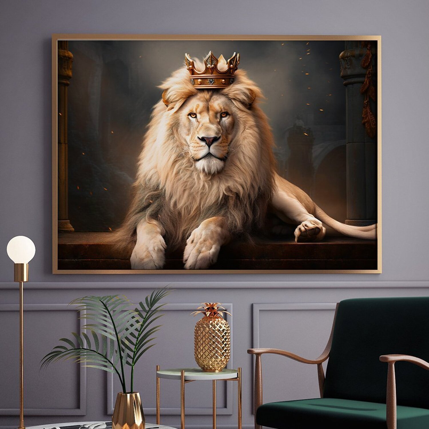 Quadro Decorativo 1 Tela Animais Leão Rei em Trono Diversos Tamanhos - 1