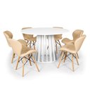 Ver imagem 1 de Conjunto Mesa de Jantar Redonda Talia Branca 120cm com 6 Cadeiras Eiffel Slim - Nude