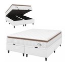 Ver imagem 1 de Cama Box Colchão Baú Casal King Molas Ensacadas City Pillow Top 193x203x64cm Branco / Bege