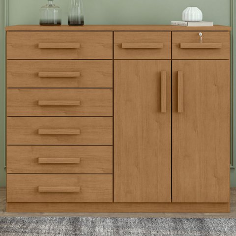 Cômoda Toronto 2 Portas 8 Gavetas Amêndoa Clean - Móveis Lopas