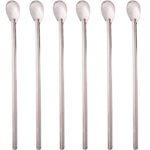 Kit 6 Colheres Bailarinas para Drinks Sucos 30cm Aço Inox Longas Lyor Barman Bartender