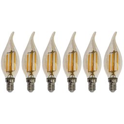 Kit 6 Lâmpadas Filamento Led Vela Bico Torto Âmbar 4w E14 2700k - 1