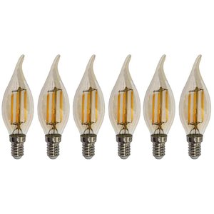 Kit 6 Lâmpadas Filamento Led Vela Bico Torto Âmbar 4w E14 2700k