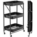 Ver imagem 2 de Kit 2 Carrinho Multiuso Organizador Dobrável com 3 Prateleiras - Preto