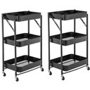 Ver imagem 1 de Kit 2 Carrinho Multiuso Organizador Dobrável com 3 Prateleiras - Preto