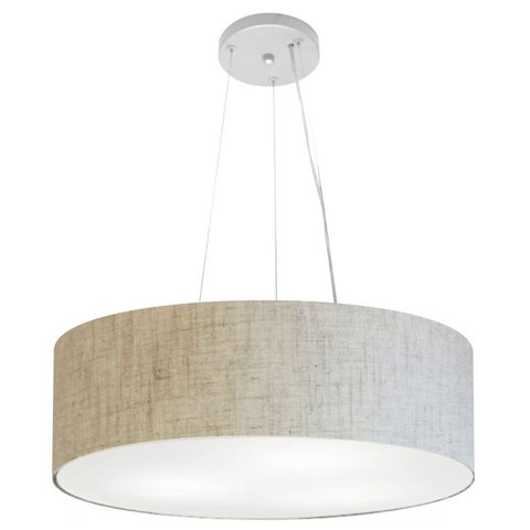 Lustre Pendente Cilíndrico Vivare Md-4134 Cúpula em Tecido 50x15cm - Bivolt - Rustico Bege - Bivolt