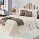 Ver imagem 1 de Kit Cobre Leito Colcha Midna Queen 8 Peças Dupla Face Xale Floral Jacquard Pedraria - Marrom Palha