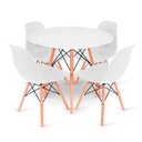 Ver imagem 3 de Conjunto de Mesa 4 Cadeiras Brancas Eames Eiffel 90 Cm Base Madeira Tampo Branco