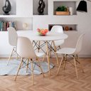 Ver imagem 1 de Conjunto de Mesa 4 Cadeiras Brancas Eames Eiffel 90 Cm Base Madeira Tampo Branco