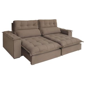 Sofá Retrátil e Reclinável Molas Ensacadas 5 Lugares Madri Evidence Suede Capuccino