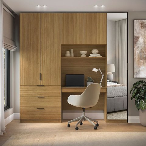 Guarda Roupa Modular 5 Portas com Mesa e Espelho Altezza Clean Belmax:Freijó