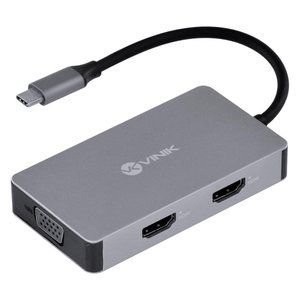Hub Usb Tipo C - Type C 5 em 1 com 2 Hdmi + Vga + Usb 3.0 + Power Delivery (pd) 60w - Hc-5vga