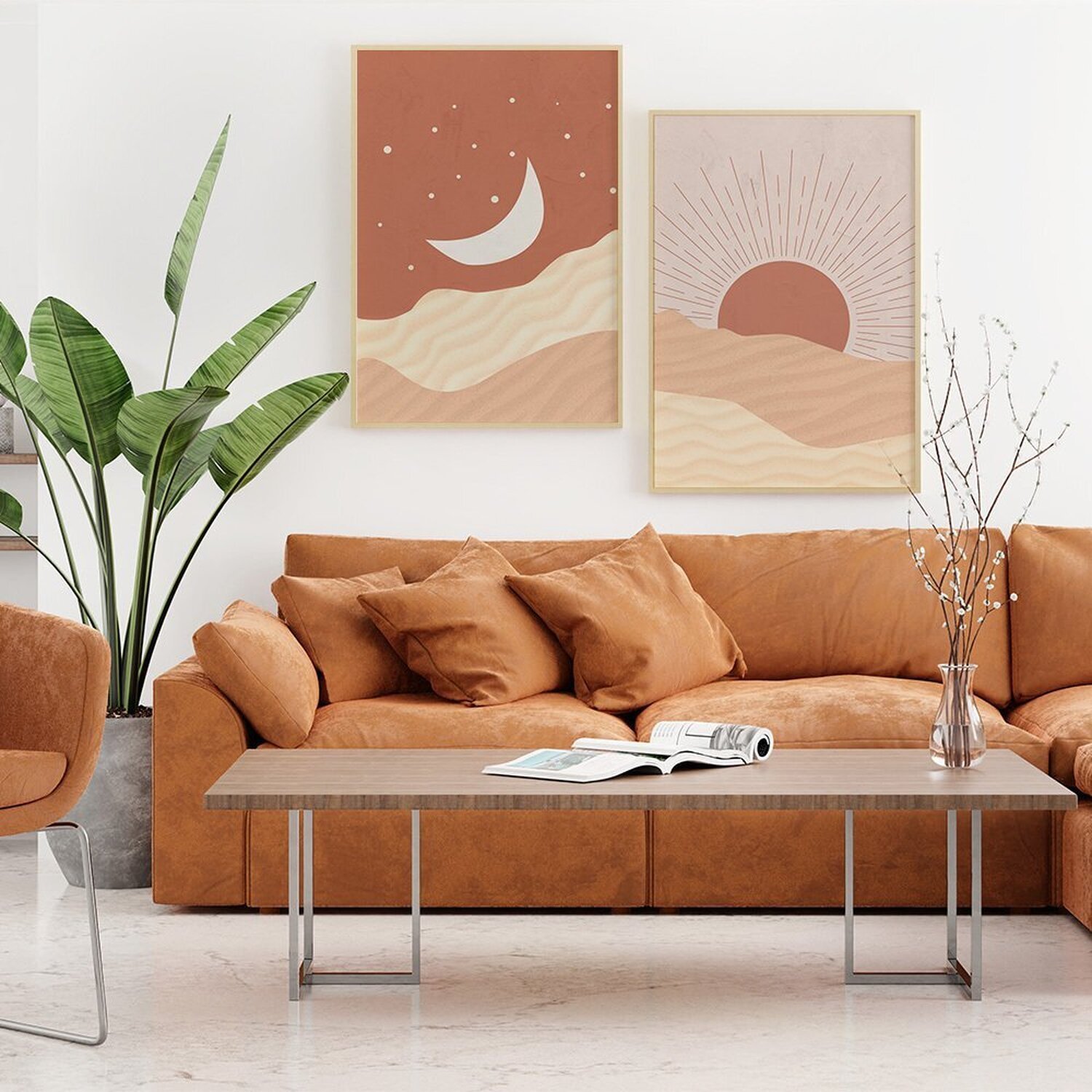 Quadro Decorativo 2 Telas Sol e Lua Diversos Tamanhos - 1