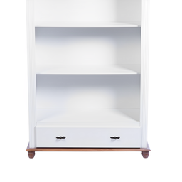Estante para Livros de Madeira 1 Gaveta Pés Torneados - Branco Laca com Tampo e Base Imbuia Glazer - 3