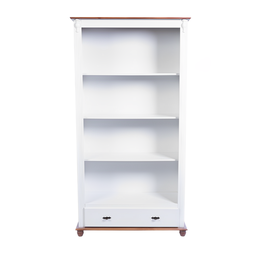 Estante para Livros de Madeira 1 Gaveta Pés Torneados - Branco Laca com Tampo e Base Imbuia Glazer - 2